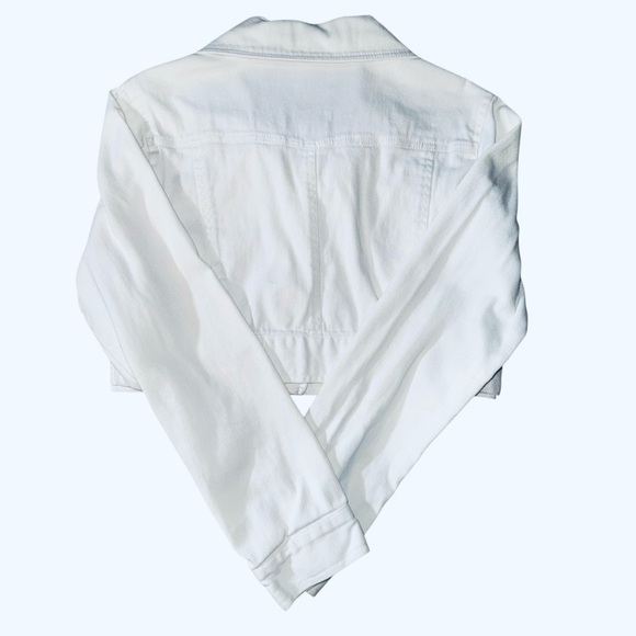 White Cropped Denim Jacket Motherhood Maternity Size M Button Front Stretch - Picture 3 of 5